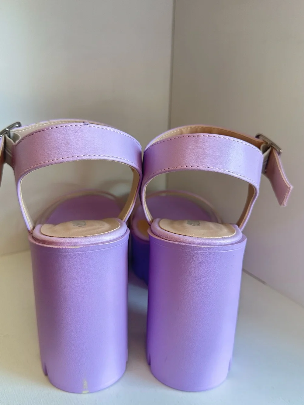 ANDREA FENZI Lilac Platform Block Heel Sandals with Clear Straps